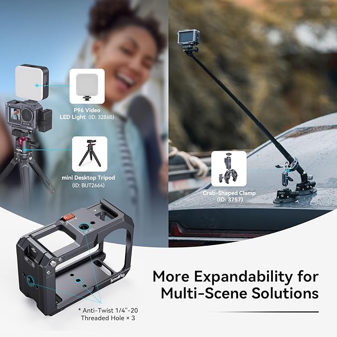 SmallRig Action 5 Pro Action 4 Action 3 Camera Cage for DJI, Protective Cage Compatible for DJI Mic, Protective Frame for Osmo Action 5 Pro Action 4 Action 3-4119C