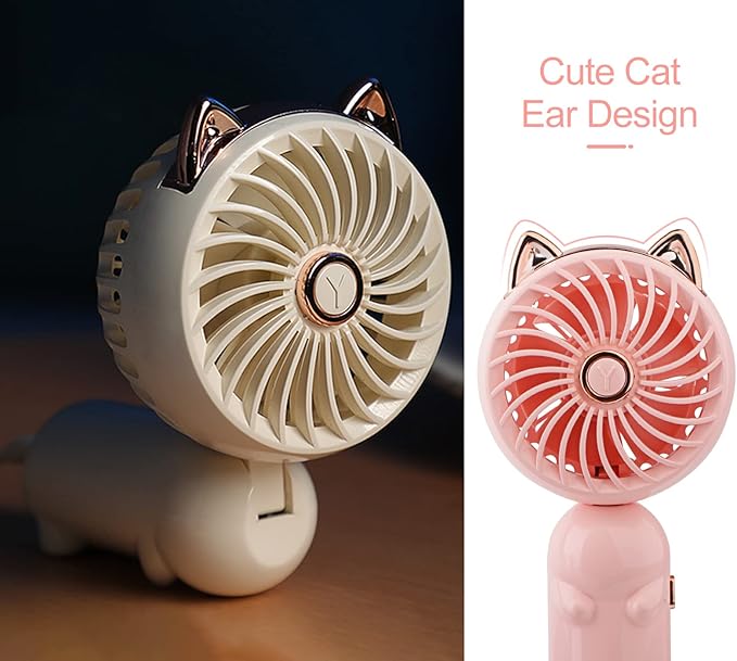 QearFun Handheld Lanyard Fan Portable, Mini USB Rechargeable, 3 Speed Strong Personal, 8-12 Hours Small Makeup for Girls Women Travel Beach (Pink&Green)