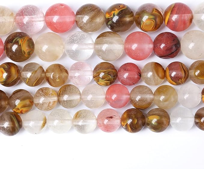 46PCS 8mm Natural Stone Beads Watermelon Tourmaline Gemstone Round Loose Spacer Beads for Jewelry Making DIY Bracelet Necklace 15 Inch,Energy Stone Healing Power