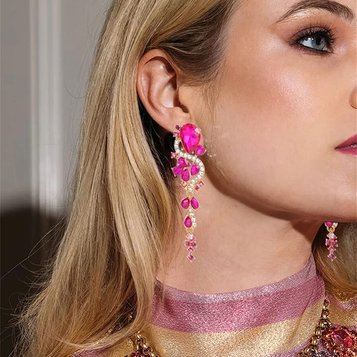Rhinestone Statement Dangle Earrings Sparkly Crystal Bridal Wedding Earrings for Brides Bridesmaides Chandelier Teardrop Earrings for Women Prom Party
