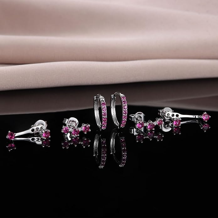 FIASASO 3 Pairs 925 Sterling Silver Hypoallergenic Earrings for Women Trendy - 14K Gold Plated Stud Hoop Cartilage Earrings Set Small Earring Stacks for Sensitive Ears Non Tarnish Dainty Silver Earring