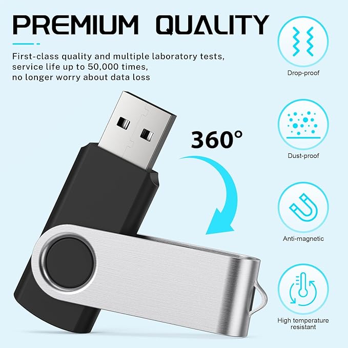 FEBNISCTE 32GB Flash Drive 10 Pack, Thumb Drive High Capacity, Bulk USB Flash Drives 32 GB Metal Swivel, USB 2.0 Jump Drive Memory Stick Portable, Pen Drive Zip High Speed for Data Storage