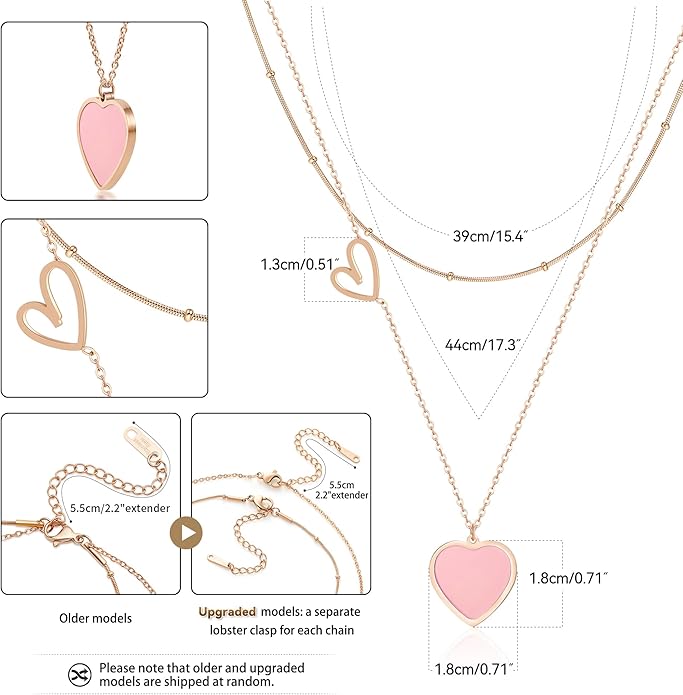 Linawe Layered Choker Heart Pendant Necklace for Women Trendy, Gold/Silver/Rose Gold Chain Stainless Steel Stacked Necklaces, Double Heart Necklace Y2K Preppy Jewelry