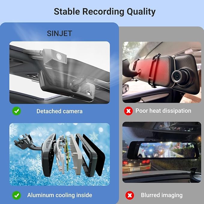 60FPS 9.2″ OEM Rear View Mirror Camera, Dash Cam, Detached Front Lens, 2K, Digital Signal Transmission, IMX462, IPS Screen, Night Vision, Parking Monitor, 64GB SD, for Trucks, Vans, SUVs