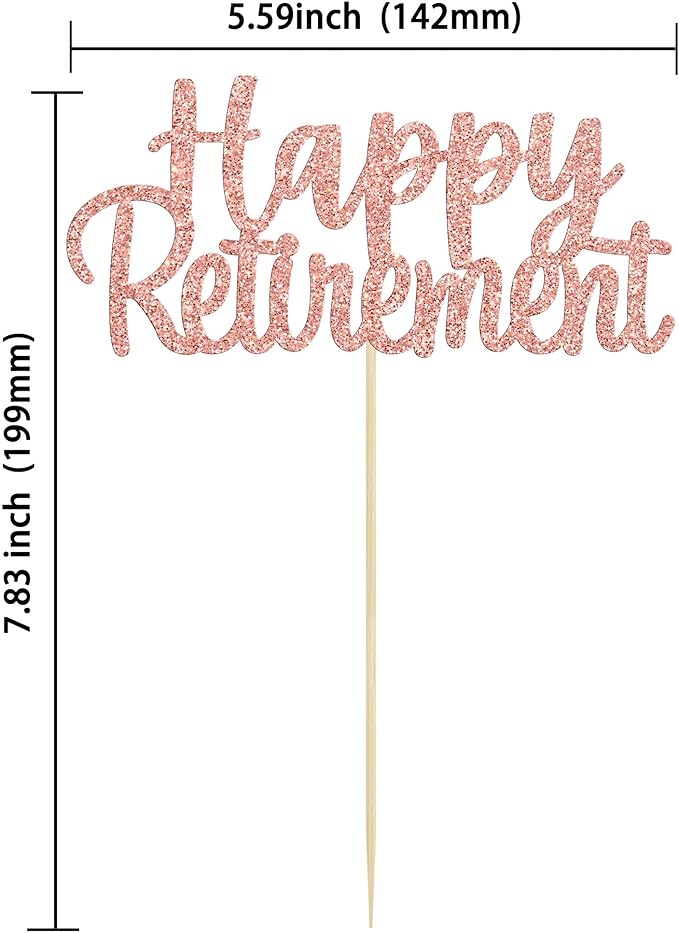 Gyufise Rose Gold Glitter Happy Retirement Cake Topper Retirement Cake Decoration Picks for Retired Party Cake Decoration Party Supplies 1 Pack