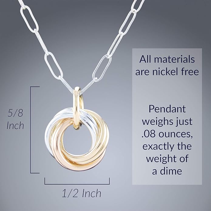 Tahmi Tricolor Love Knot Dainty Jewelry Gift Set Idea for Women with Sterling Silver 925 and 14K Yellow and Rose Gold-Filled Dangle Earrings and 20 Inch Pendant Necklace with Paperclip Chain