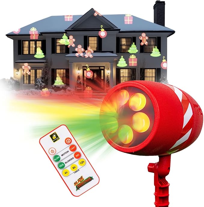 Star Shower Slide Show Christmas LED Projector, AS SEEN ON TV, Showcase Your Home with Full-Color Holiday, Remote Control, Use 2 or More for Spectacular Results, Includes 6 Christmas Slides