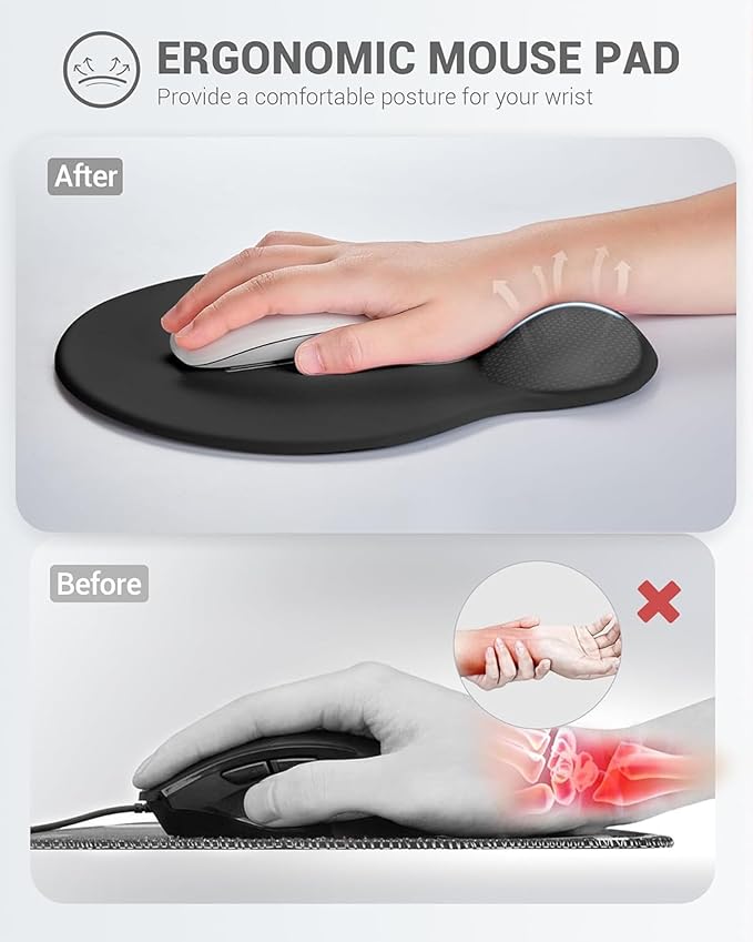 Ergonomic Mouse Pad Wrist Support Set, Memory Foam Keyboard Wrist Rest Set, Ergonomic Keyboard Pad, Non-Slip Base Mousepad（Black Set）
