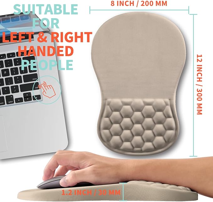 Ergonomic Mouse Pad Wrist Support with Memory Foam Massage Bulge, Carpal Tunnel Pain Relief Mousepad Wrist Rest for Mouse(12x8 inch, Apricot)