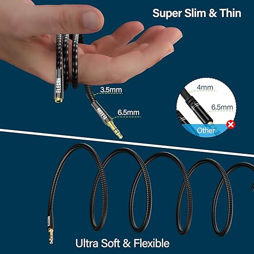 Elecan Headphone Extension Cable 7 Ft/2 Pack, 1/8 Inch 3.5 MM AUX Cord Wire Male to Female, Hi-Fi Sound Thin&Slim Braided TRS Stereo Audio Beats Cable Extender for Car,Home Stereos, Speaker,Phones
