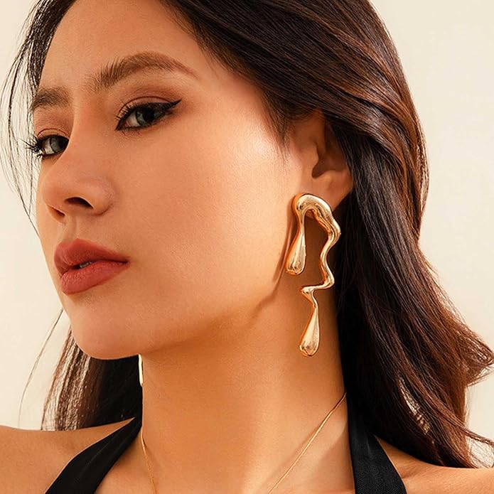 Teardrop Earrings Gold Palated Earrings Large Irregular Geometric Studs Big Lightweight Waterdrop Earrings Jewelry for Women