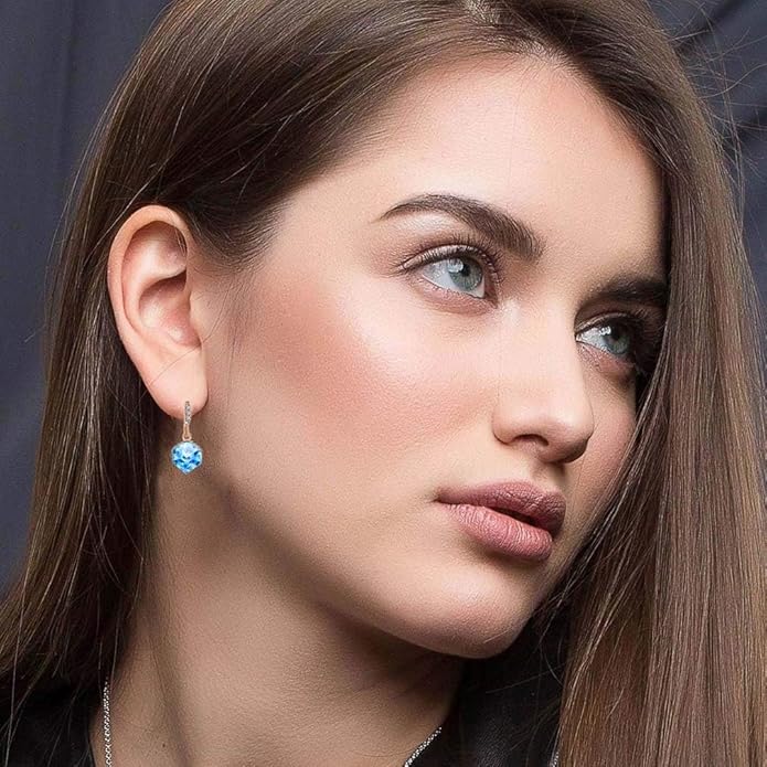 Austrian Crystal Cube Drop Dangle Earrings for Women 14K Gold Plated Hypoallergenic Jewelry