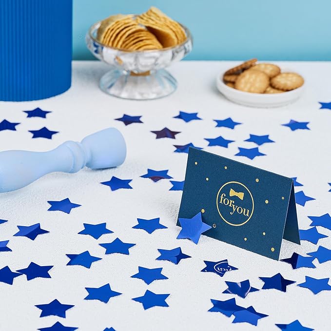 300 pcs Star Party Decorations - Plastic Star Sequins Sparkle Metallic Flakes Table Confetti (1.2 in, Blue)