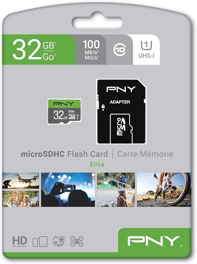 PNY 32GB Elite Class 10 U1 microSDHC Flash Memory Card - 100MB/s Read, Class 10, U1, Full HD, UHS-I, Micro SD