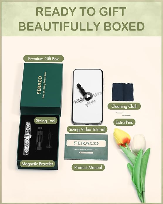Feraco Pure Copper Bracelets for Women, 5X Ultra Strength Magnetic Bracelet with 5000 Gauss Neodymium Magnets & Upgraded Butterfly Clasp, Adjustable Jewelry Gift