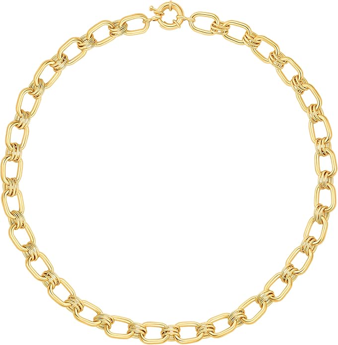 Aobei Pearl 18K Gold Plated Paperclip Chain Choker Satellite Chain Freshwater Cultured Biwa Pearl Pendant Necklace Dainty Jewelry for Women