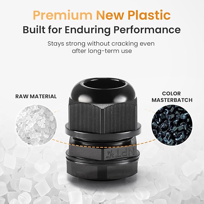 QILIPSU 50pcs 3/4" NPT Cable Gland Waterproof IP68 Nylon Cable Pass Through Cord Grip Connector Strain Relief Wire Grommet