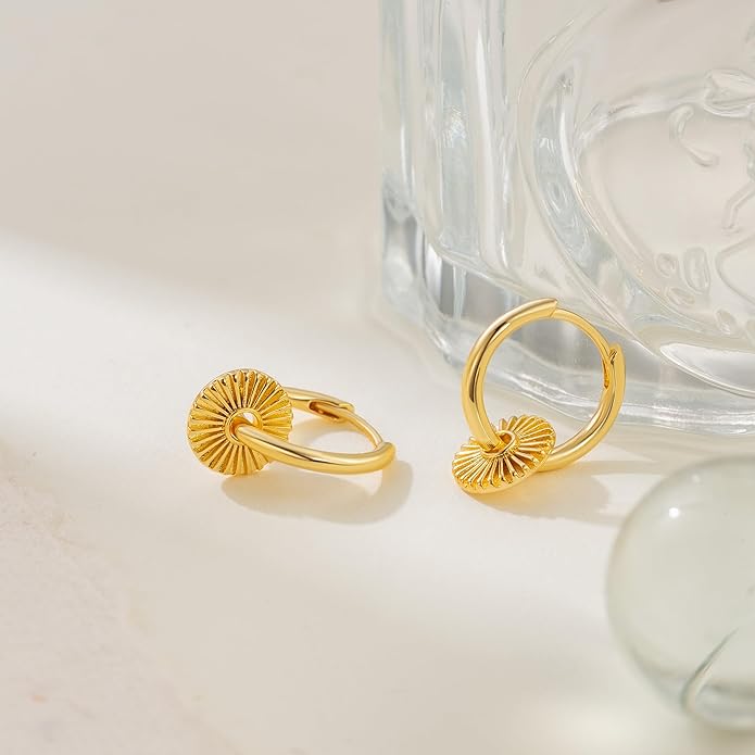 RAYSAM 14K Gold Earrings for Women Gold Hoop Earrings for Women Hoop Dangle Drop Earring for Womens Hoops Charm Radiating Circular Pendants Hoops Drop Dangle Earring for Womens 20mm