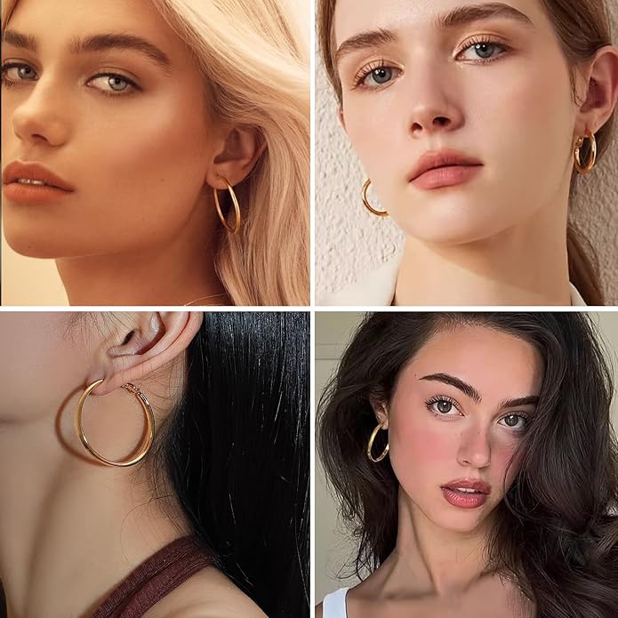 4 Pairs Silver Gold Hoop Earrings for Women | 14K Gold Plated Hoop Earrings Set Hypoallergenic Earring Lightweight Dangle Earrings Set