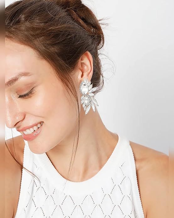 Vintage Rhinestone Statement Earrings Fancy Crystal Cluster Drop Dangle Earrings for Women