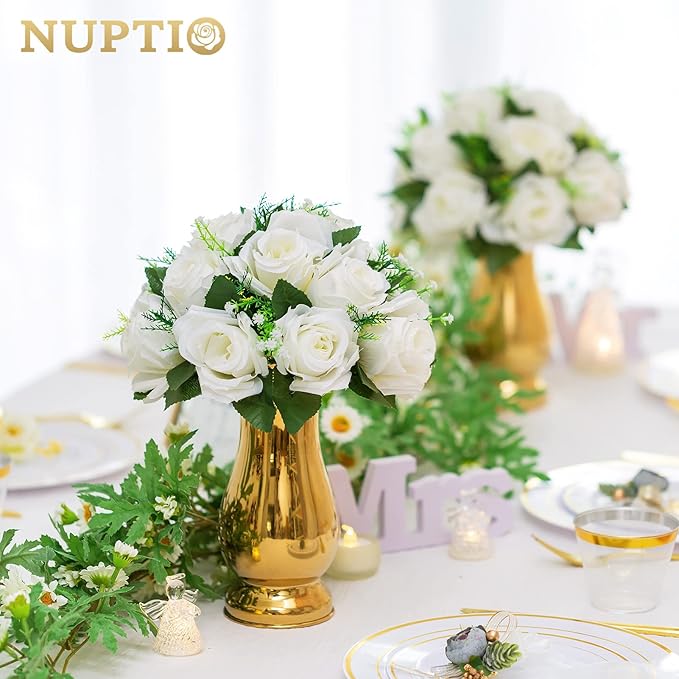 NUPTIO Pcs of 2 Fake Flower Ball Arrangement Bouquet,15 Heads Plastic Roses with Base, Suitable for Our Store's Wedding Centerpiece Flower Rack for Parties Valentine's Day Home Décor