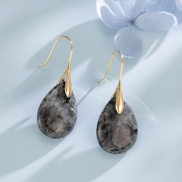 SELOVO Agate Teardrop Stone Grey Drop Earrings Fishhook Dangle Earrings for Women
