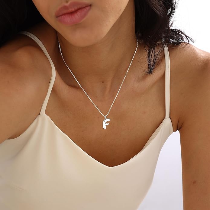 Bubble Gold Silver Letter Necklace Initial Necklaces for Women Trendy 14K Dainty Charm Pendant Name Necklace Personalized Jewelry Gift for Women Teen
