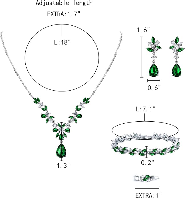 EleQueen Women's Wedding Bridal Jewelry Set for Brides Bridesmaids, Silver/14K Gold/Rose Gold Plated Cubic Zirconia Teardrop Necklace Dangle Earrings Bracelet Sets for Party Prom