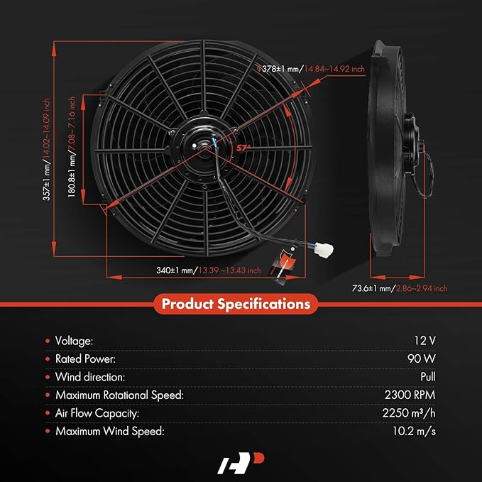 A-Premium 14'' 14 inch Slim Fan Pull Universal Electric Radiator Cooling Fan Assembly, 12V 90W with Mount Kit
