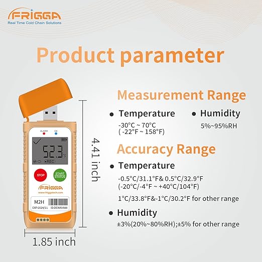 Frigga M2H 5pcs Reusable Temperature Humidity Data Logger USB Digital Temperature Recorder Multi-Use 28800 Points High Accuracy PDF CSV Report