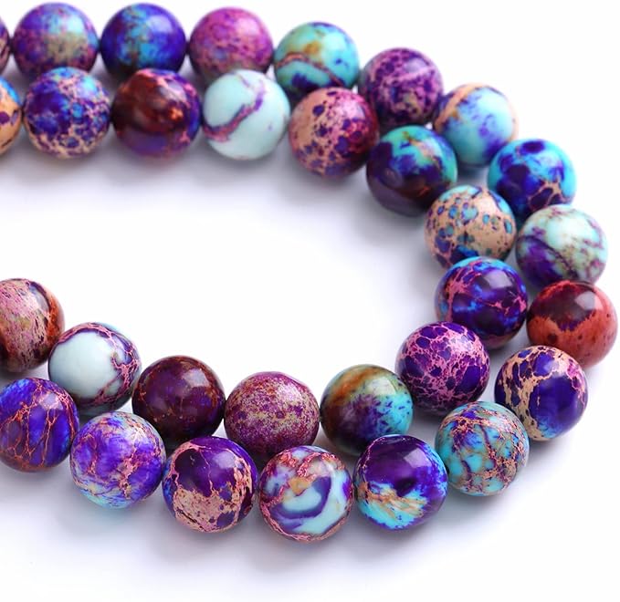 8MM 44PCS Natural Stone Galaxy Purple Sea Sediment Imperial Jasper Loose Beads for Jewelry Making DIY Bracelet Necklace