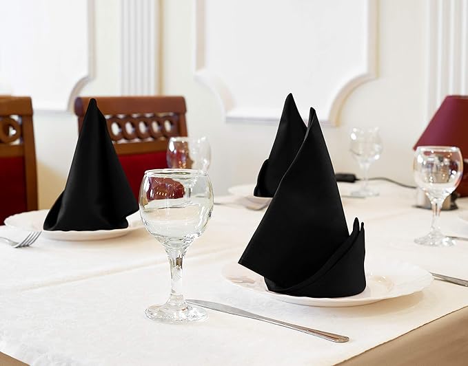 Utopia Kitchen Black Cloth Napkins [24 Pack, 18x18 Inch] Absorbent Cotton Blend Washable and Reusable for Dinner, Restaurant, Lunch, Wedding and Hotel