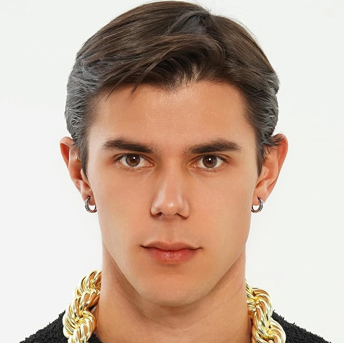 TOPGRILLZ Iced Out Hoop Earrings Cubic Zirconia Huggie Cartilage Cuff Hypoallergenic 14K Gold Plated Luxury Fashion Round Circle Earrings For Men Women