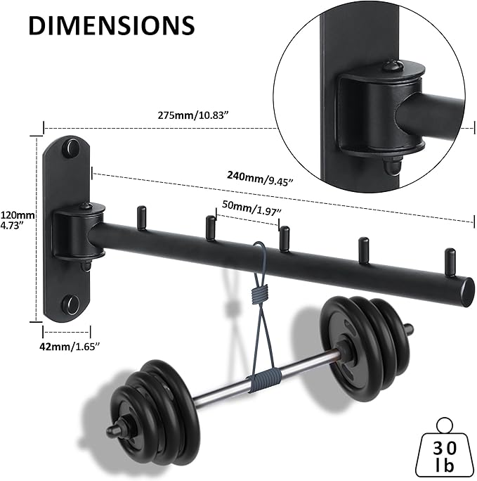 Swing Clothes Hanger Rack,2-Pack Garment Racks Wall Mounted Clothes Bar-Hanger Holder Hooks Heavy Duty Folding Drying Rack Space Saving Clothing Hanging System Closet Storage Organizer,Black