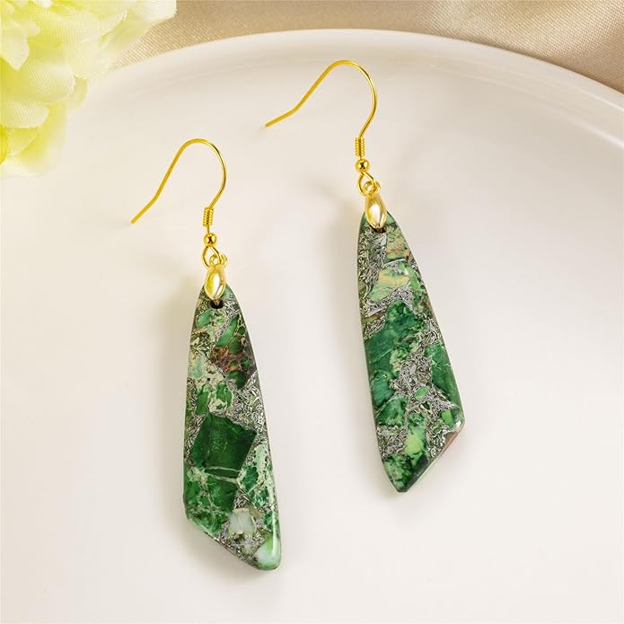 SELOVO Jasper Stone Earrings for Women Trendy Dangle Earrings Fishhook Drop Earrings