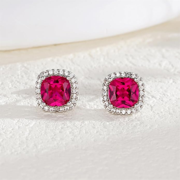 YOMELA Cubic Zirconia Earrings Studs, Halo CZ Birthstone Simulated Diamond Stud Earrings for Women