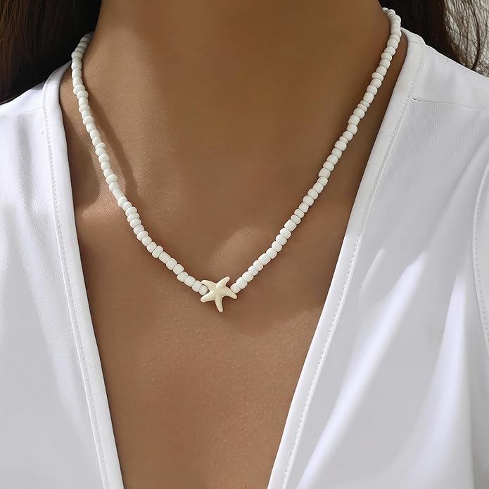 Nackiy Handmade Sea Shell Necklace for Women Summer Adjustable Natural Shell Collar Necklace