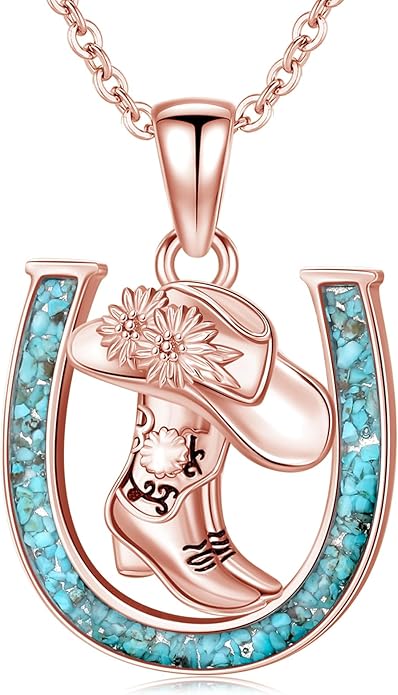 Western Cowboy Necklace 925 Sterling Silver Horseshoe Pendant Western Jewelry Cowgirl Gifts for Women Girlfriend Cowboy Cowgirl