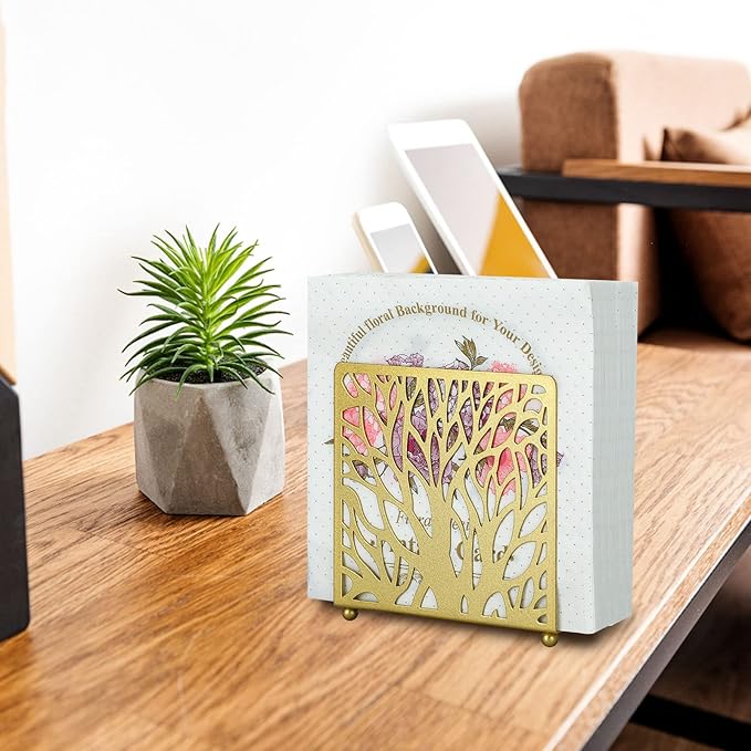 Napkin Holder for Table, Gold Metal Paper Napkin Holders Stand for Paper Mail Bills,Suitable for Home Restaurant Farmhouse Kitchen Cocktail Picnic Bar Party