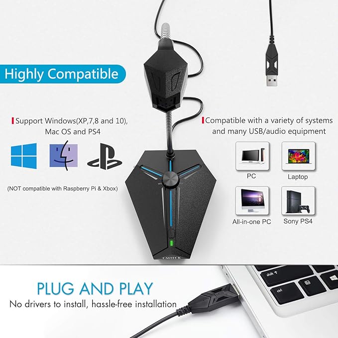 CMTECK Computer Microphone, G006Plus USB Desktop Condenser PC Laptop Mic, Mute Button with LED Indicators, Compatible with Windows/Mac (with Volume Knob)