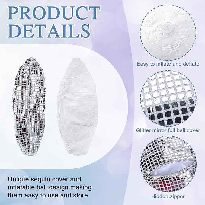 HyDren 12 Set Inflatable Disco Ball with Cover Foldable Hanging Mirror Disco Ornaments for Christmas Wedding Birthday Baby Shower Bachelorette Party Indoor Outdoor (16/12/8/6 Inch)