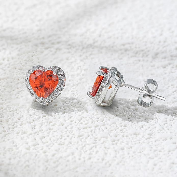 YOMELA Cubic Zirconia Earrings Studs, Halo CZ Birthstone Simulated Diamond Stud Earrings for Women