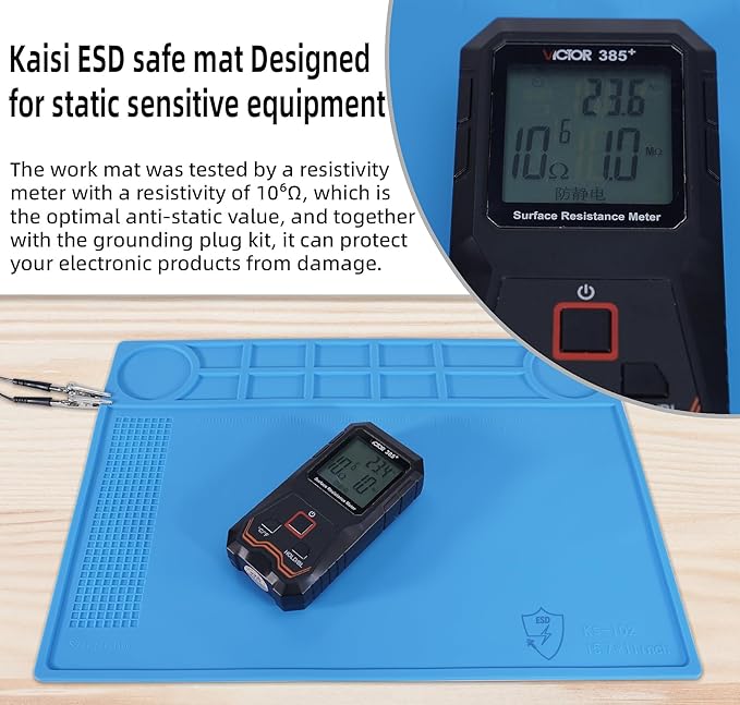 Kaisi Anti-Static Mat with ESD Wrist Strap and Grounding kit, Silicone Soldering Repair Work Mat 932°F Heat Resistant ESD Safe pad for Electronic, Phone, iPhone, iPad, iMac, Laptop, Computer, Watch
