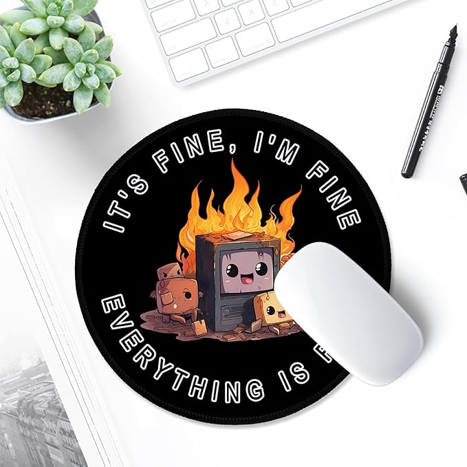 ITNRSIIET Round Mouse Pad with Stitched Edge Premium-Textured Waterproof Non-Slip Rubber Base Desktop Protection Mat Diameter 8.7 inches, Funny Burning Box