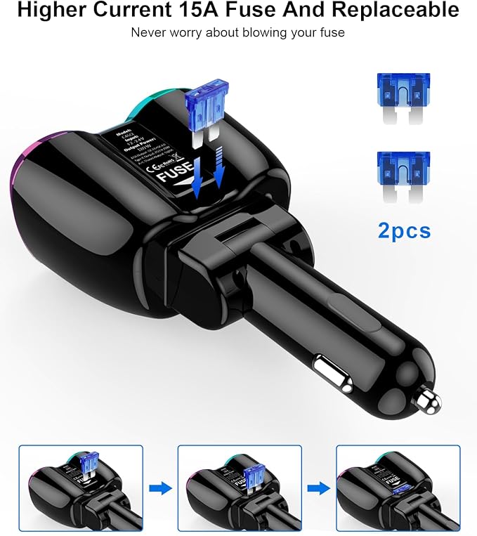 2024 Upgraded Cigarette Lighter Splitter, SUPERONE 180W 2-Socket Cigarette Lighter Adapter with Dual QC3.0 and 20W PD USB C Car Charger Splitter for GPS/Dash Cam/Laptop/iPad/iPhone 16/15/14/13/12/11
