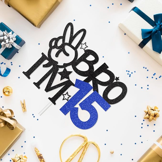 Bro I'm 15 Cake Topper, 15th Birthday Decorations for Boy, Glitter Funny 15th Birthday Cake Topper, Big Brother 15 Year Old Birthday Party Decoration Supplies