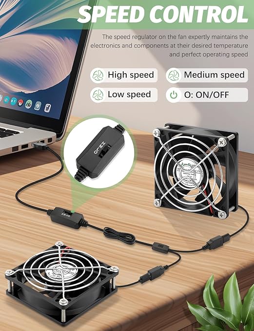 80mm x 25mm USB Fan 2 Packs 5V Small Computer Case Fan with Speed Control for CPU Xbox PlayStation Router Entertainment Cabinet 3D Printer