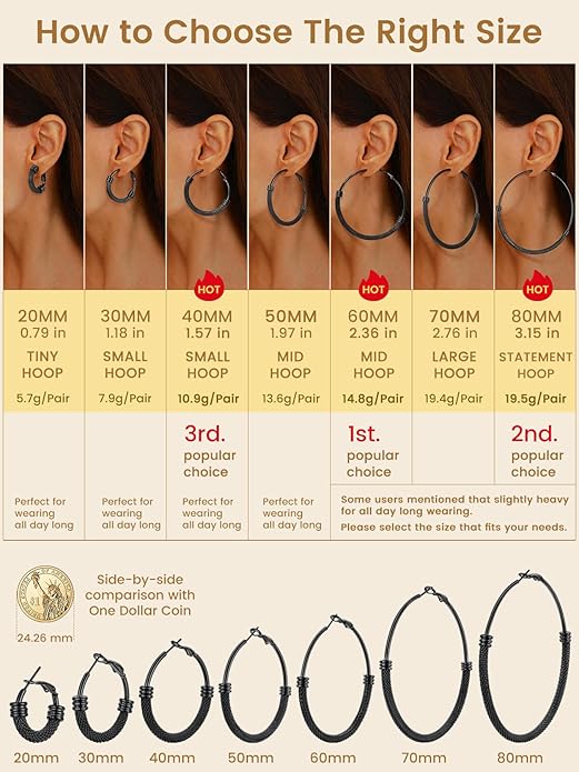 KeyStyle Mesh Hoop Earrings for Women, Stainless Steel Gold Hoops Earring Lightweight Loops, 2MM Thick Hypoallergenic Circle Endless Hollow Hoop 20mm-80mm