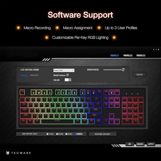 TECWARE Phantom+ 87 Key Mechanical Gaming Keyboard, RGB led, TKL 75% Keyboard, Thocky Sounding, Wraith Pink Switch