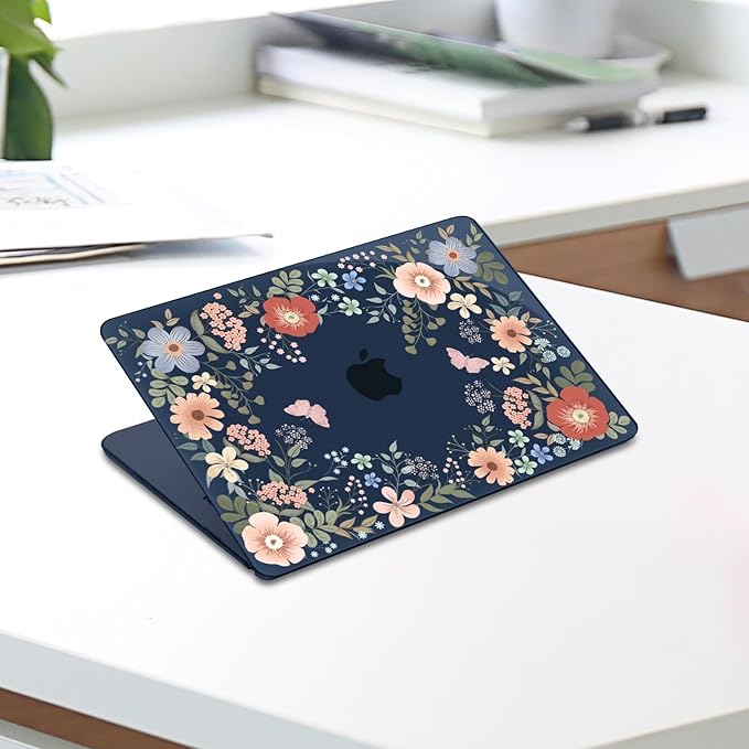 MOSISO Compatible with MacBook Air 13 inch Case 2025 2024 2023 2022 M4 A3240 M3 A3113 M2 A2681, Lush Floral Hard Shell&Keyboard Cover&Screen Protector for MacBook Air 13.6 inch Case, Blue